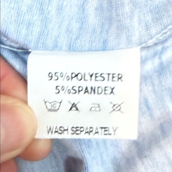 Blue Gradient Crew Neck Short Sleeve Tee. Vibrant Ombré Fun Mixed Prints - Picture 3 of 6